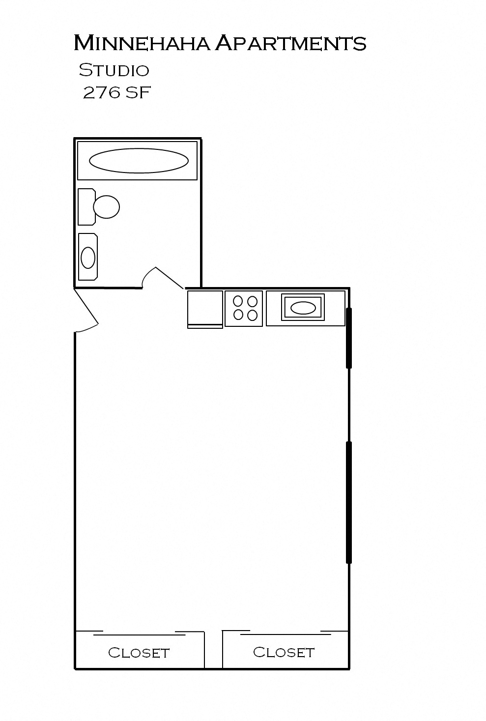 Floor plan for studio, 1 bath, 400 sqft